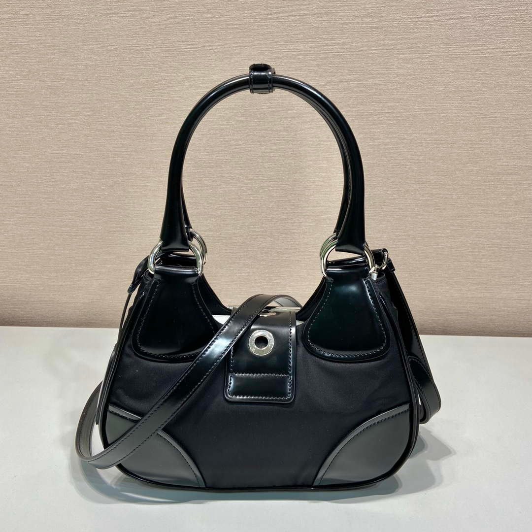 Replica Prada 1BA368 Prada Moon Re-Nylon and leather bag Black