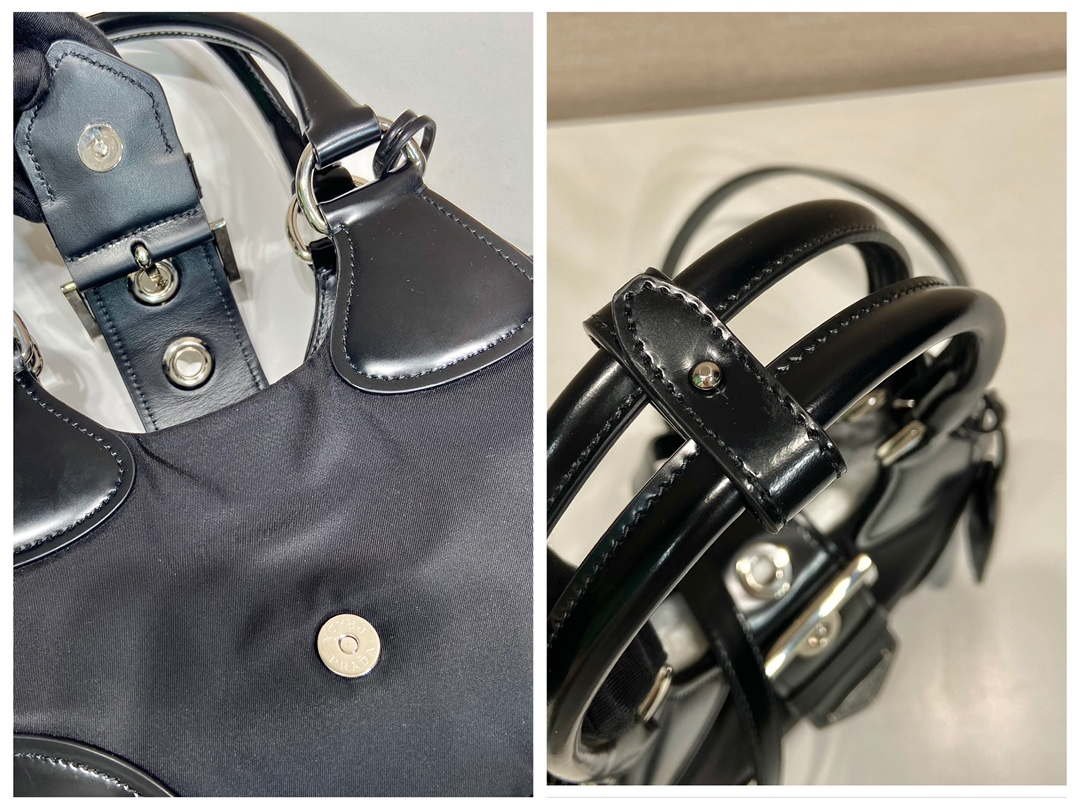 Replica Prada 1BA368 Prada Moon Re-Nylon and leather bag Black