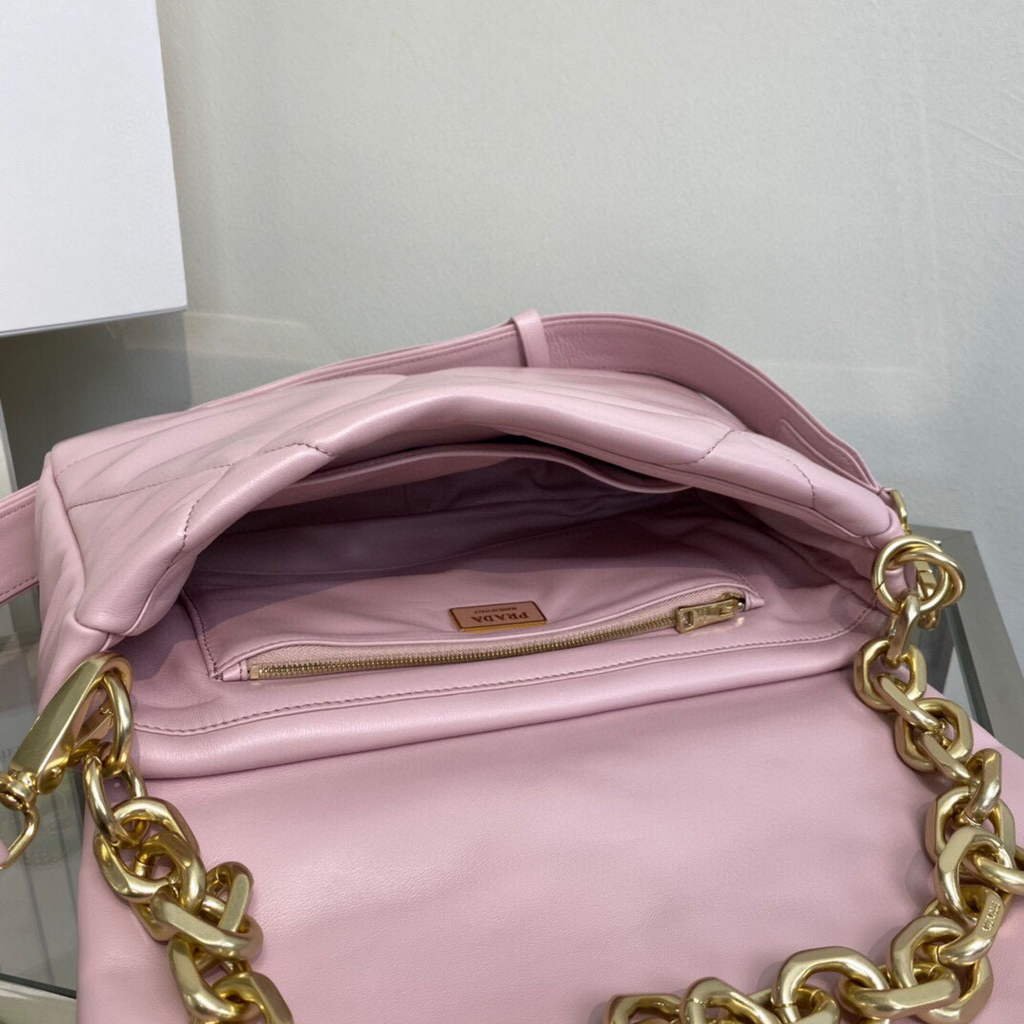 Replica Prada Padded nappa leather shoulder bag 1BD306 Pink
