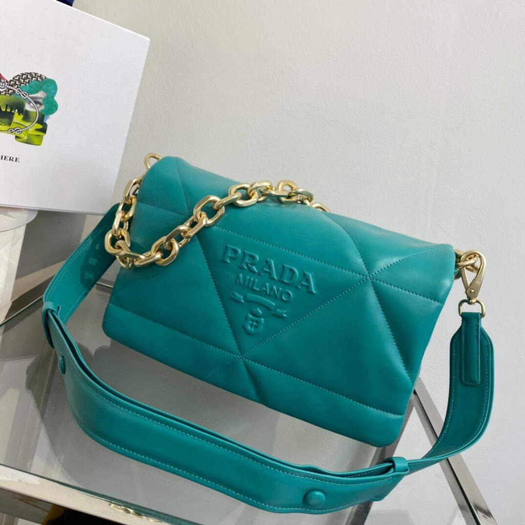 Replica Prada Padded nappa leather shoulder bag 1BD306 Green