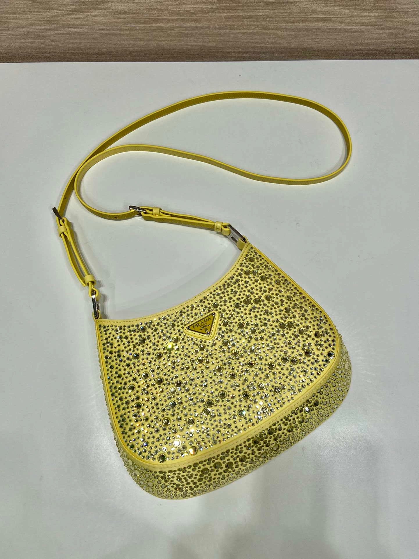 65324e80ceeda.jpg Replica Prada 1BC169 Prada Cleo satin bag with appliqués Yellow