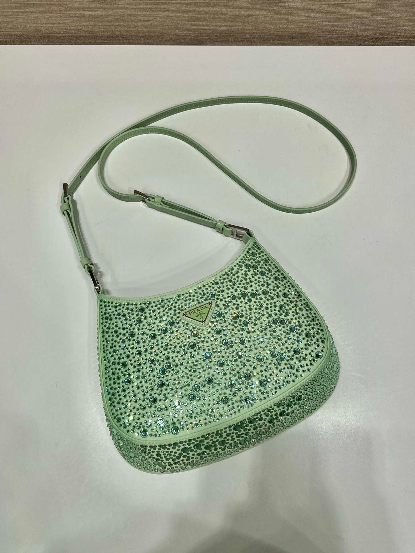 65324e9f876ad.jpg Replica Prada 1BC169 Prada Cleo satin bag with appliqués Green