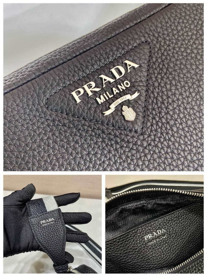 Replica Prada Leather bag with shoulder strap 1BH082 Black