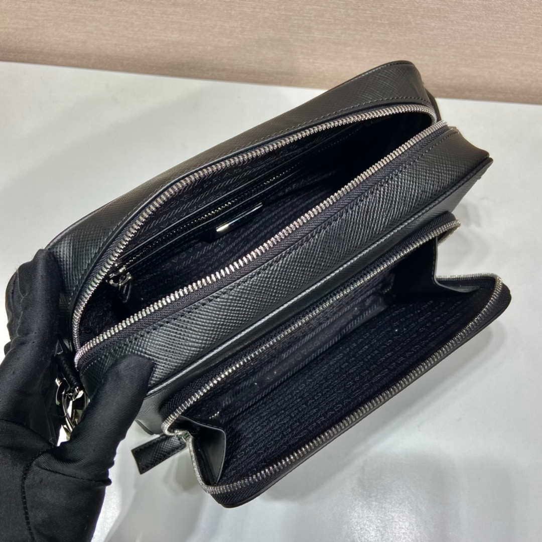 Replica Prada 2VH152 Saffiano leather shoulder bag Black