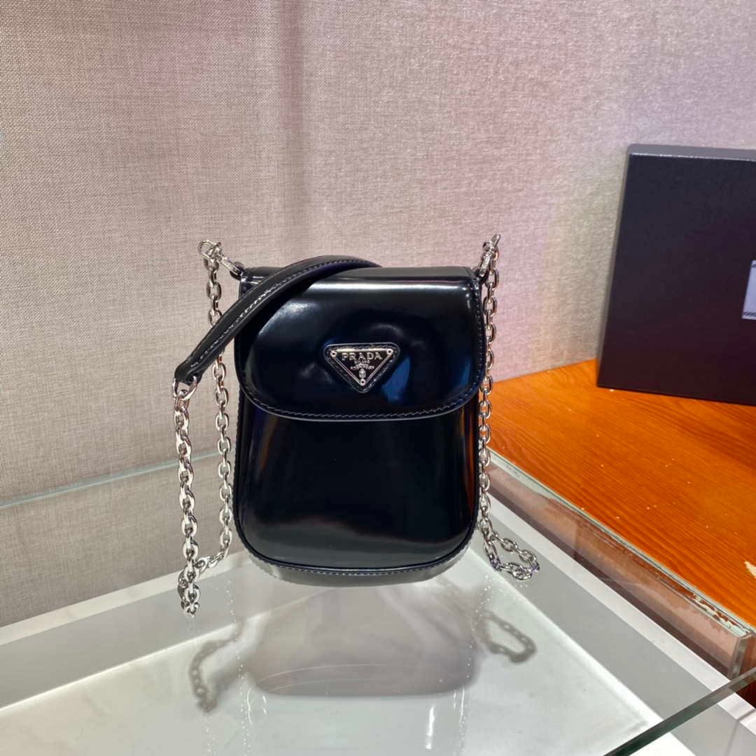 Replica Prada 1BH185 Mini Cleo BRUSHED Leather Black