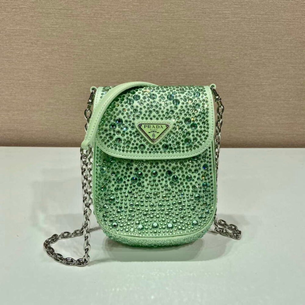 65324ff5f3c0c.jpg Replica Prada 1BH185 Mini Cleo satin bag with crystals Green