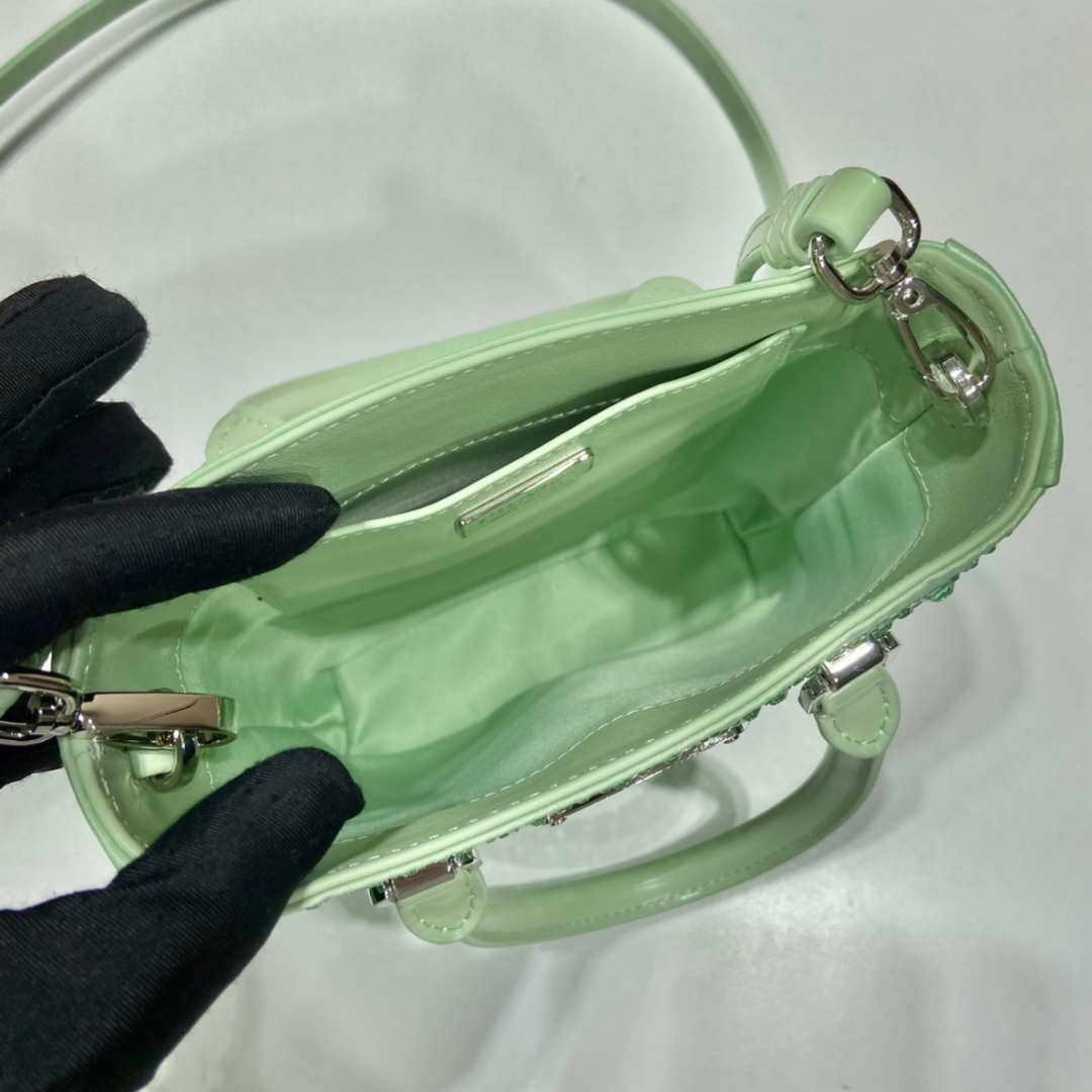 6532501d986d1.jpg Replica Prada 1BA331 Small satin tote bag with crystals Green