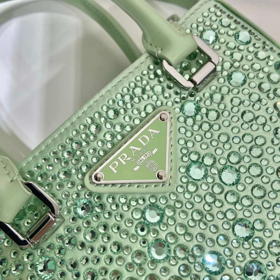 6532501e98caa.jpg Replica Prada 1BA331 Small satin tote bag with crystals Green