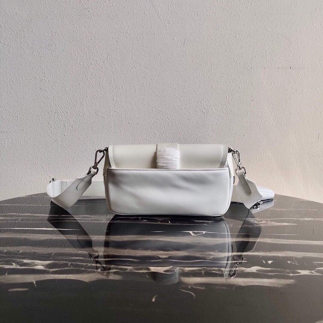 Replica Prada Pocket Nylon and Brushed Leather Bag 1BD295 White