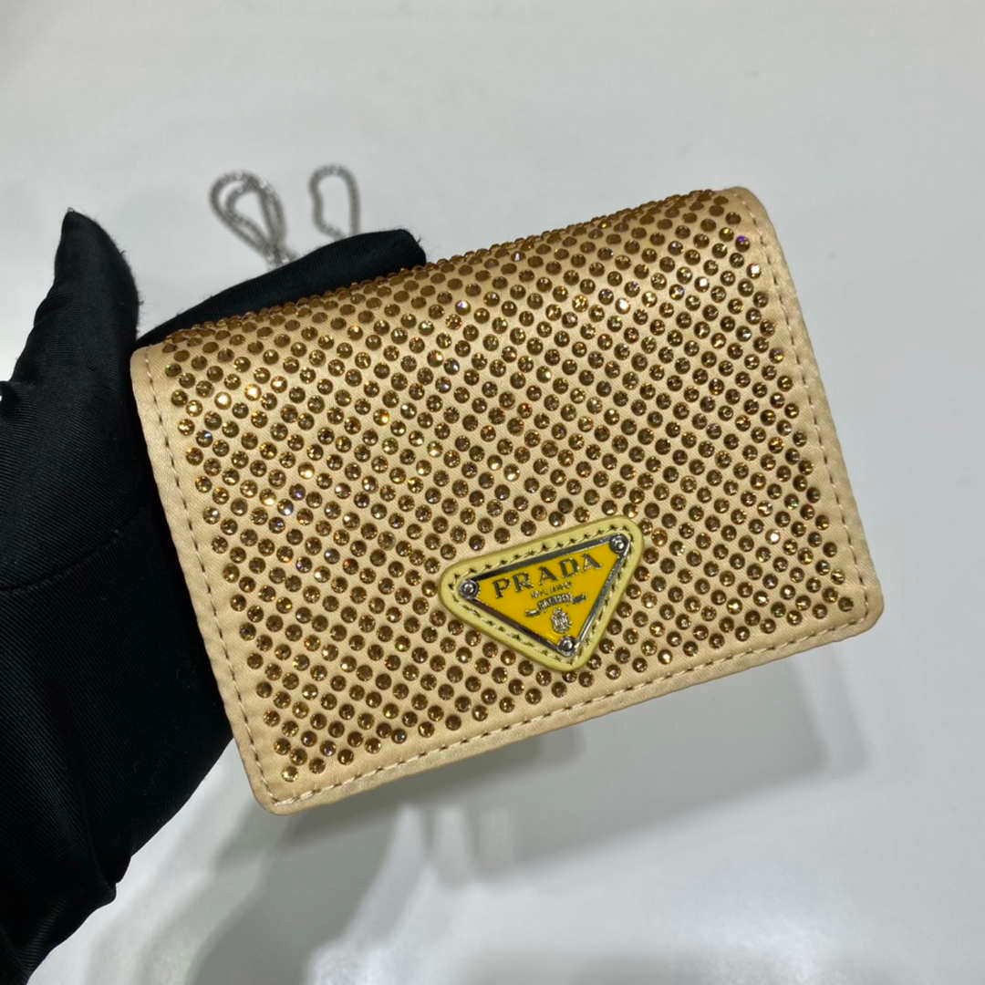 Replica Prada Crystal-studded card holder with shoulder strap 1MR024 Yellow Crystal