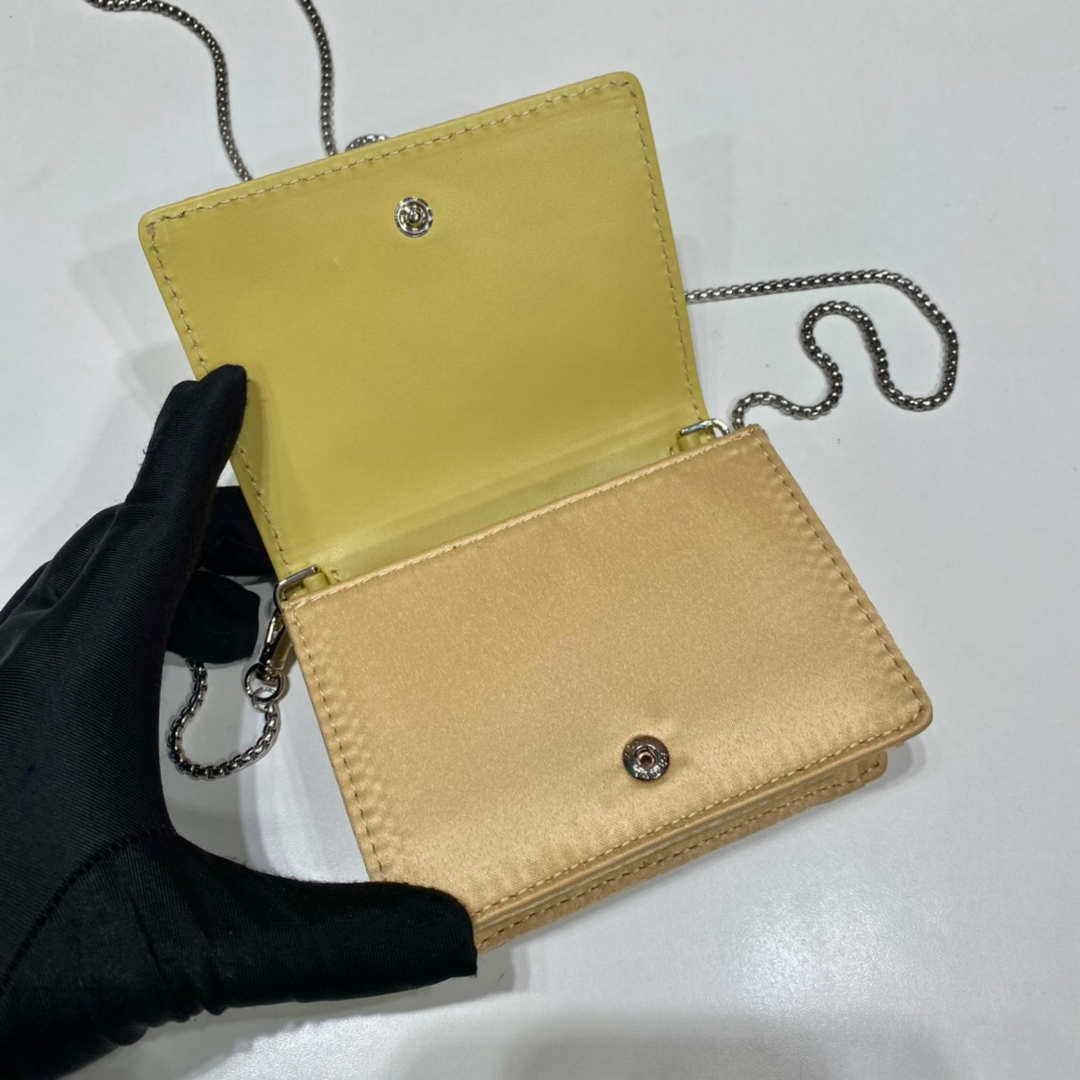 Replica Prada Crystal-studded card holder with shoulder strap 1MR024 Yellow Crystal