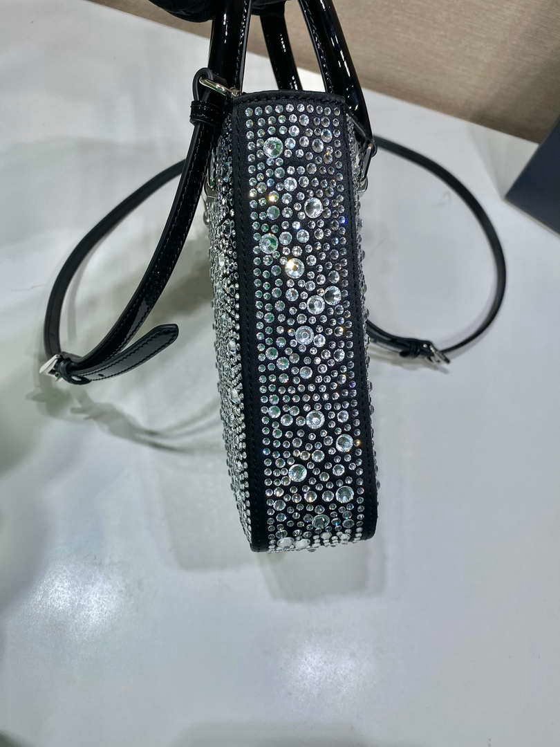 Replica Prada 1BA331 Small satin tote bag with crystals Black
