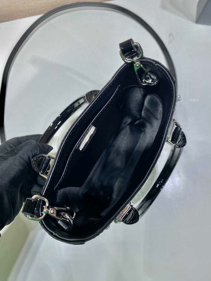 Replica Prada 1BA331 Small satin tote bag with crystals Black