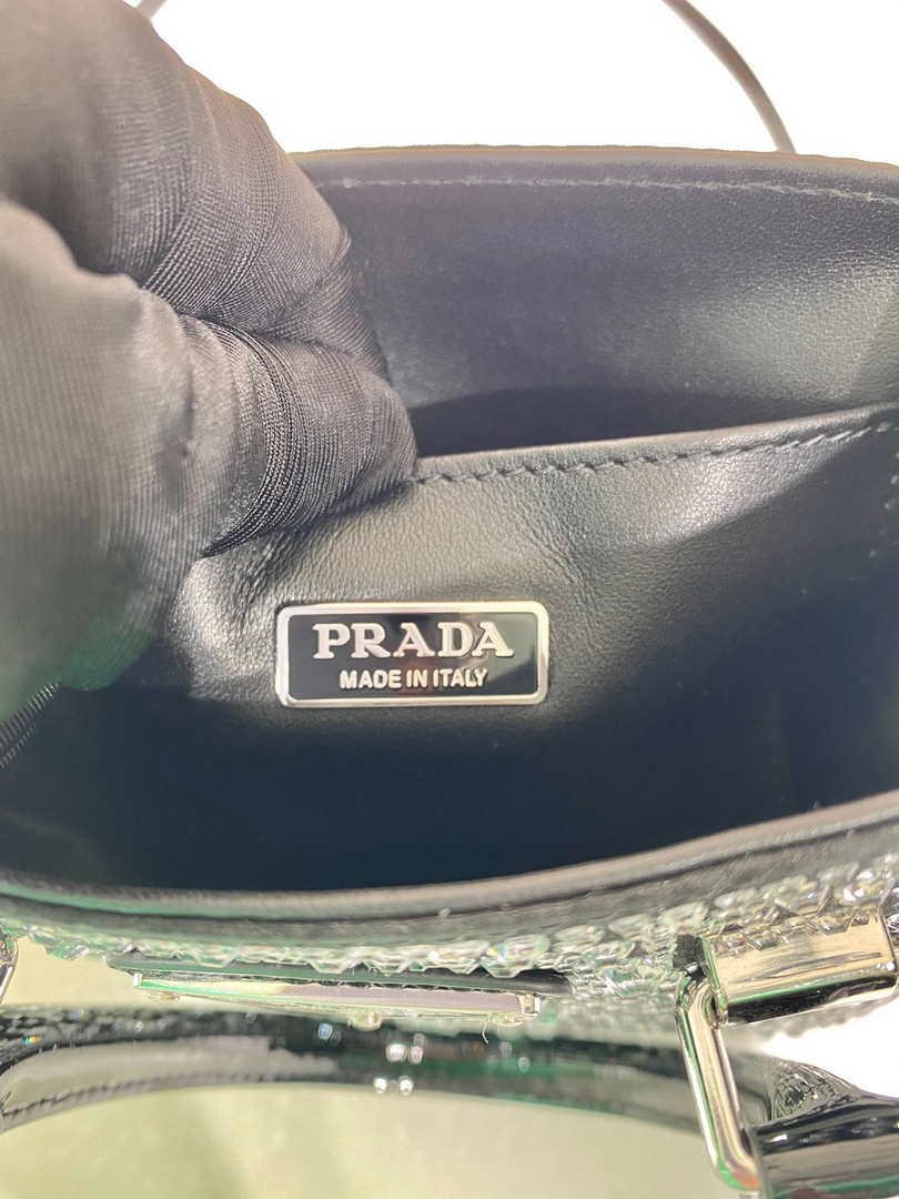 Replica Prada 1BA331 Small satin tote bag with crystals Black