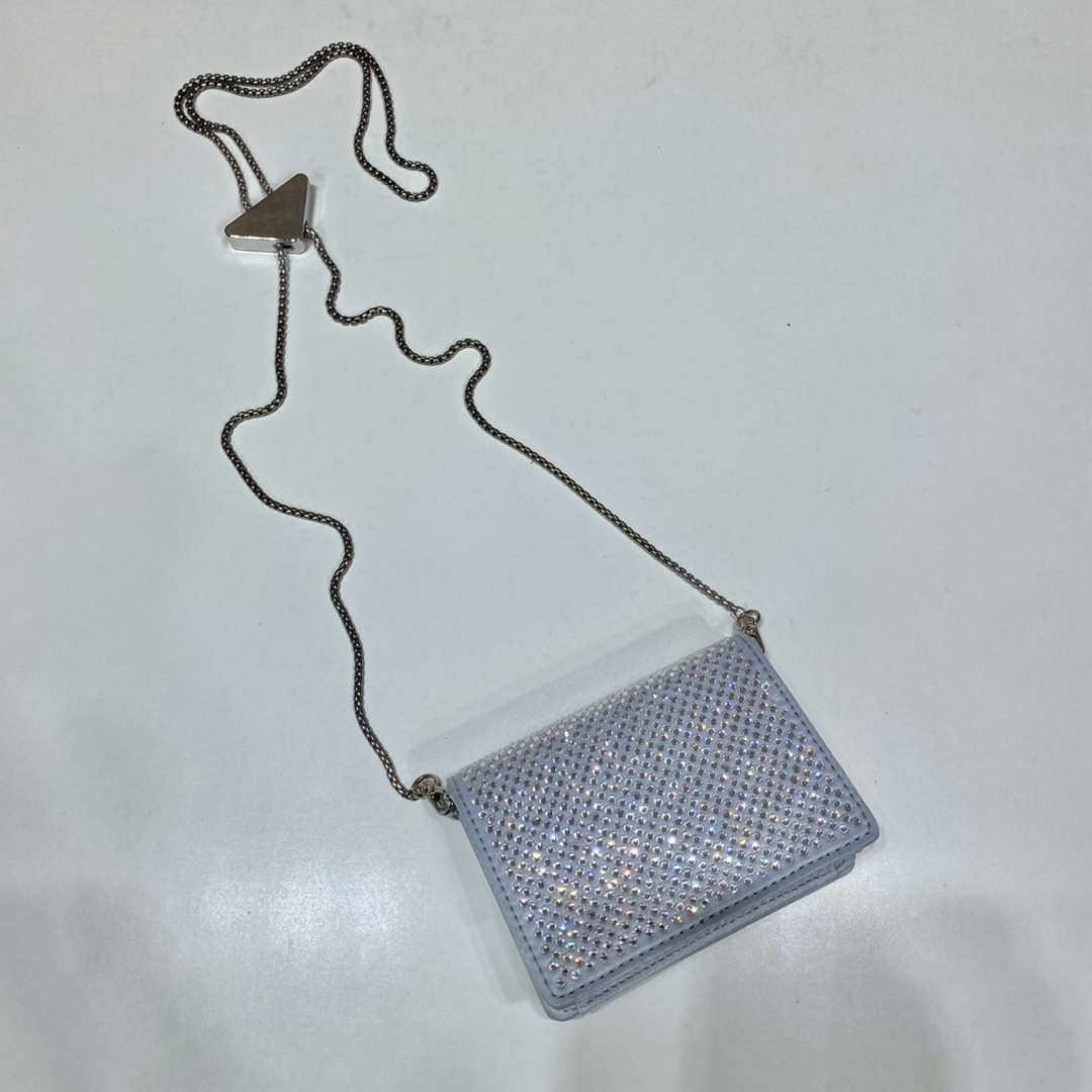 Replica Prada Crystal-studded card holder with shoulder strap 1MR024 White Crystal