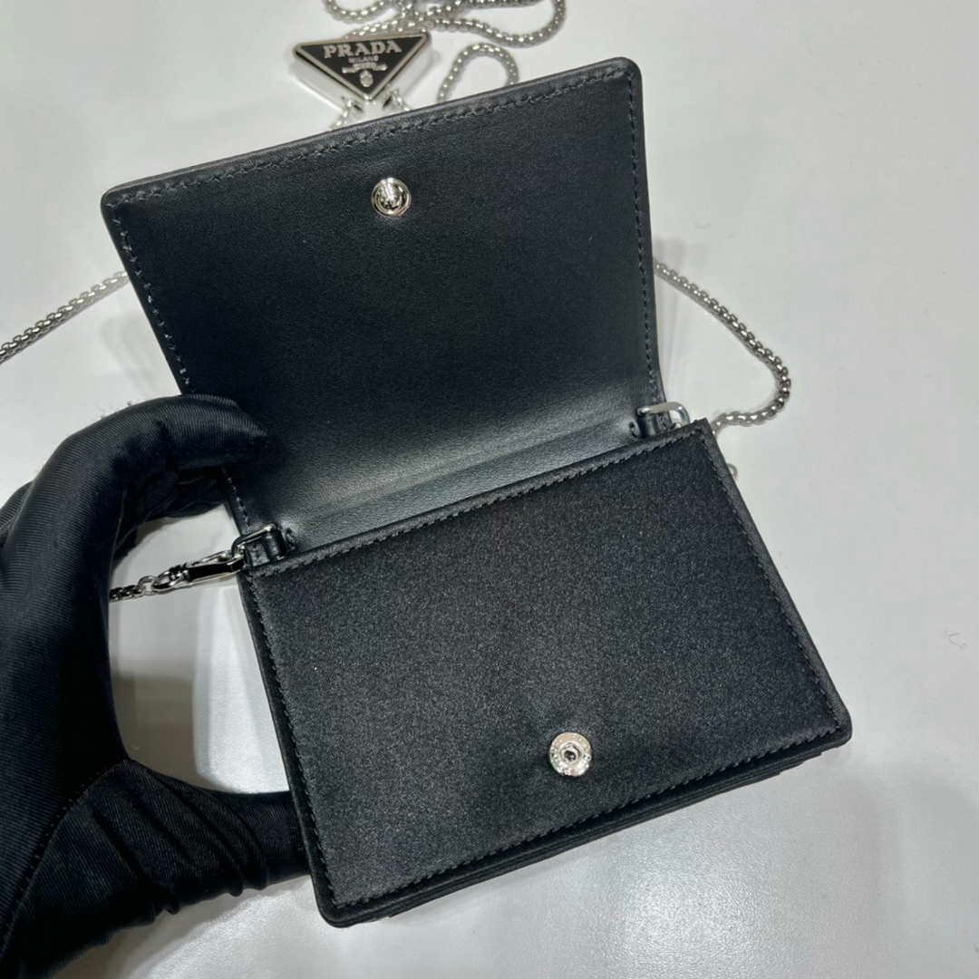 Replica Prada Crystal-studded card holder with shoulder strap 1MR024 Black Crystal