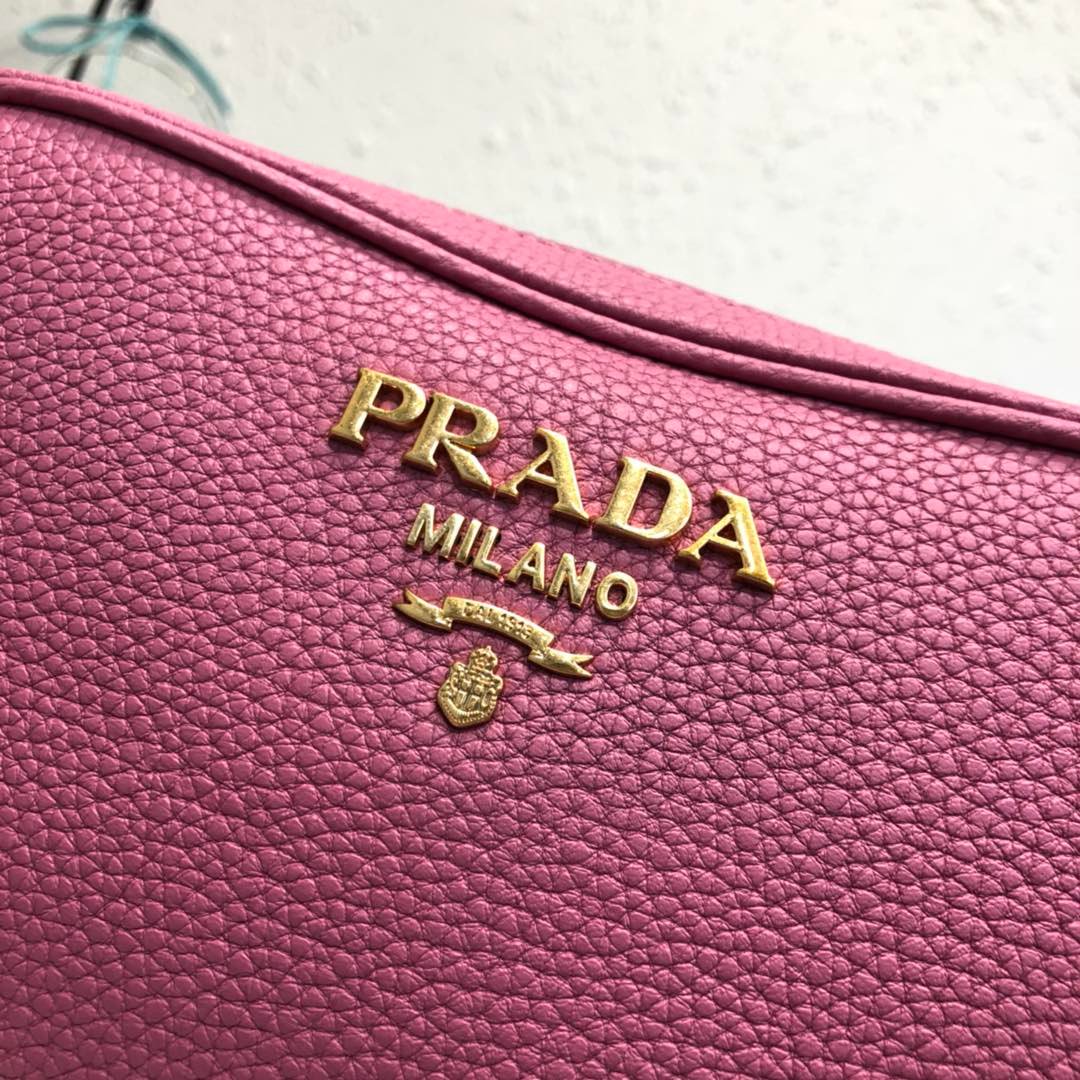 Replica Prada 1BH082 Leather bag with shoulder strap Rose Red Gold
