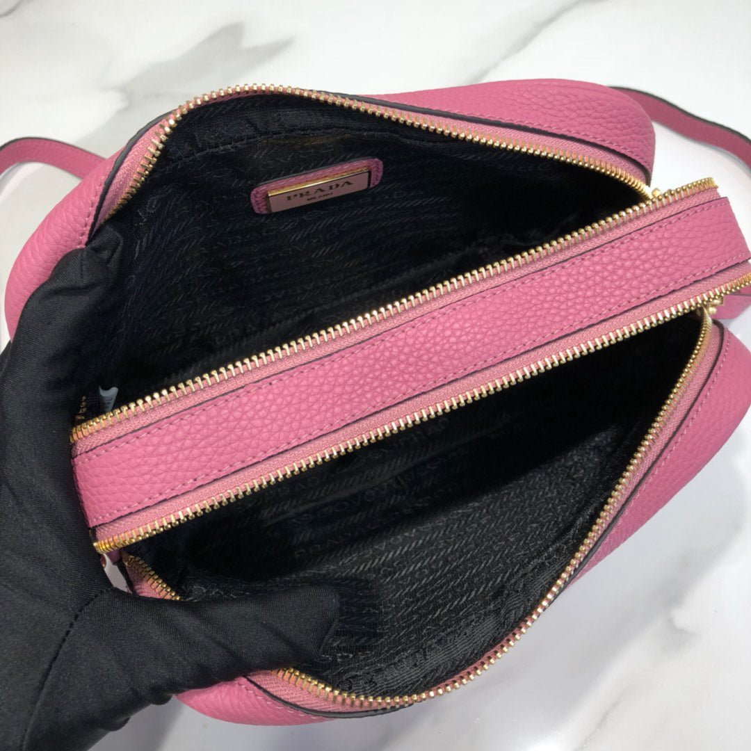 Replica Prada 1BH082 Leather bag with shoulder strap Rose Red Gold