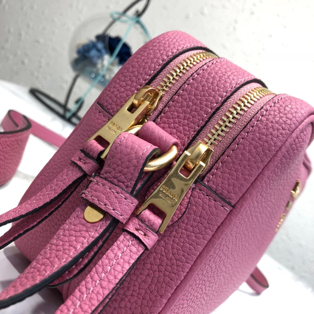 Replica Prada 1BH082 Leather bag with shoulder strap Rose Red Gold