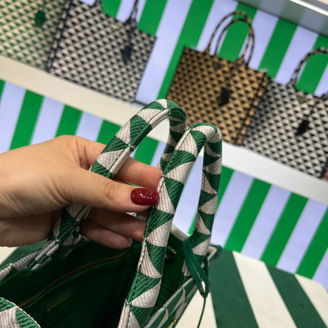 653251c6a2d69.jpg Replica Prada 1BA354 Small Prada Symbole jacquard fabric handbag Green White