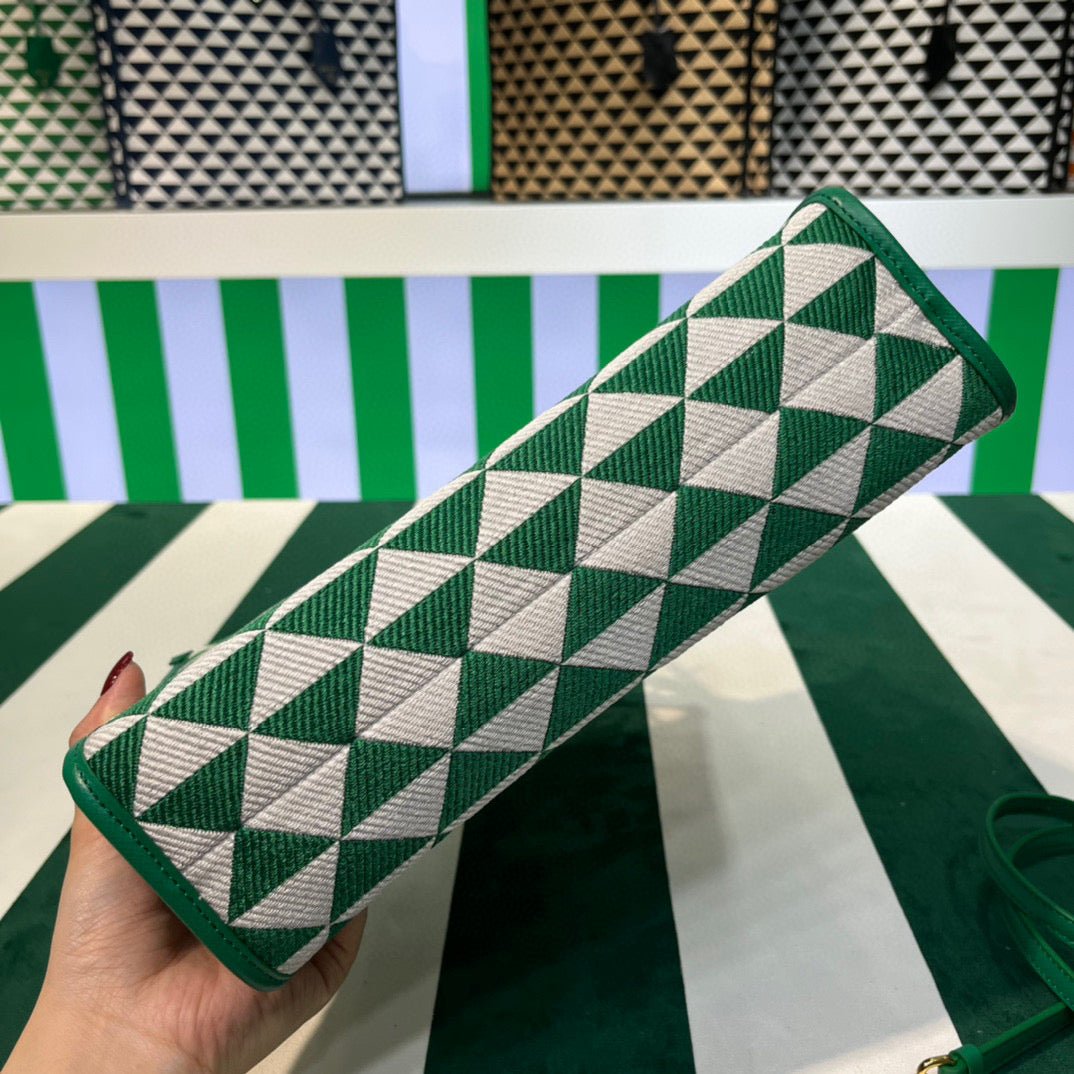 653251ca1e7b6.jpg Replica Prada 1BA354 Small Prada Symbole jacquard fabric handbag Green White