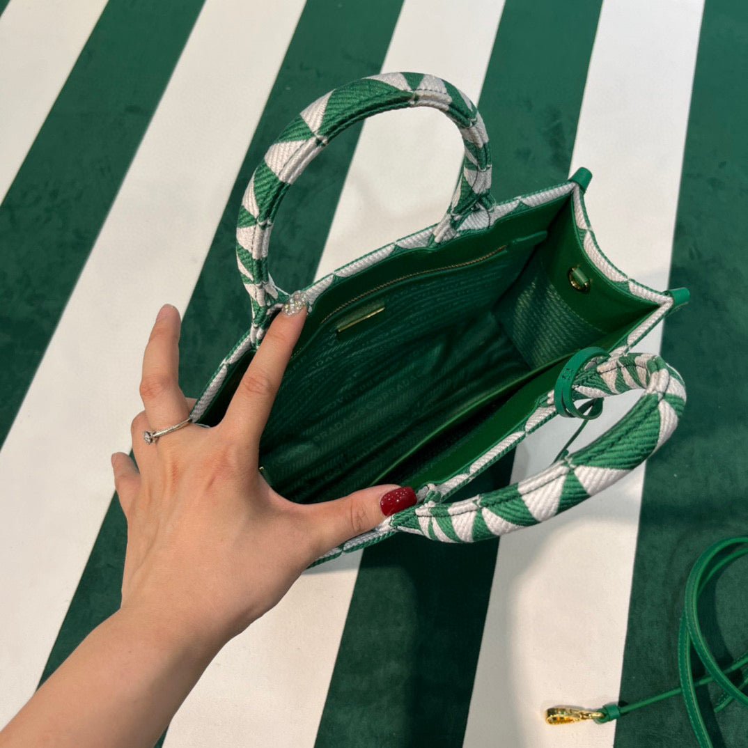 653251cb53f71.jpg Replica Prada 1BA354 Small Prada Symbole jacquard fabric handbag Green White