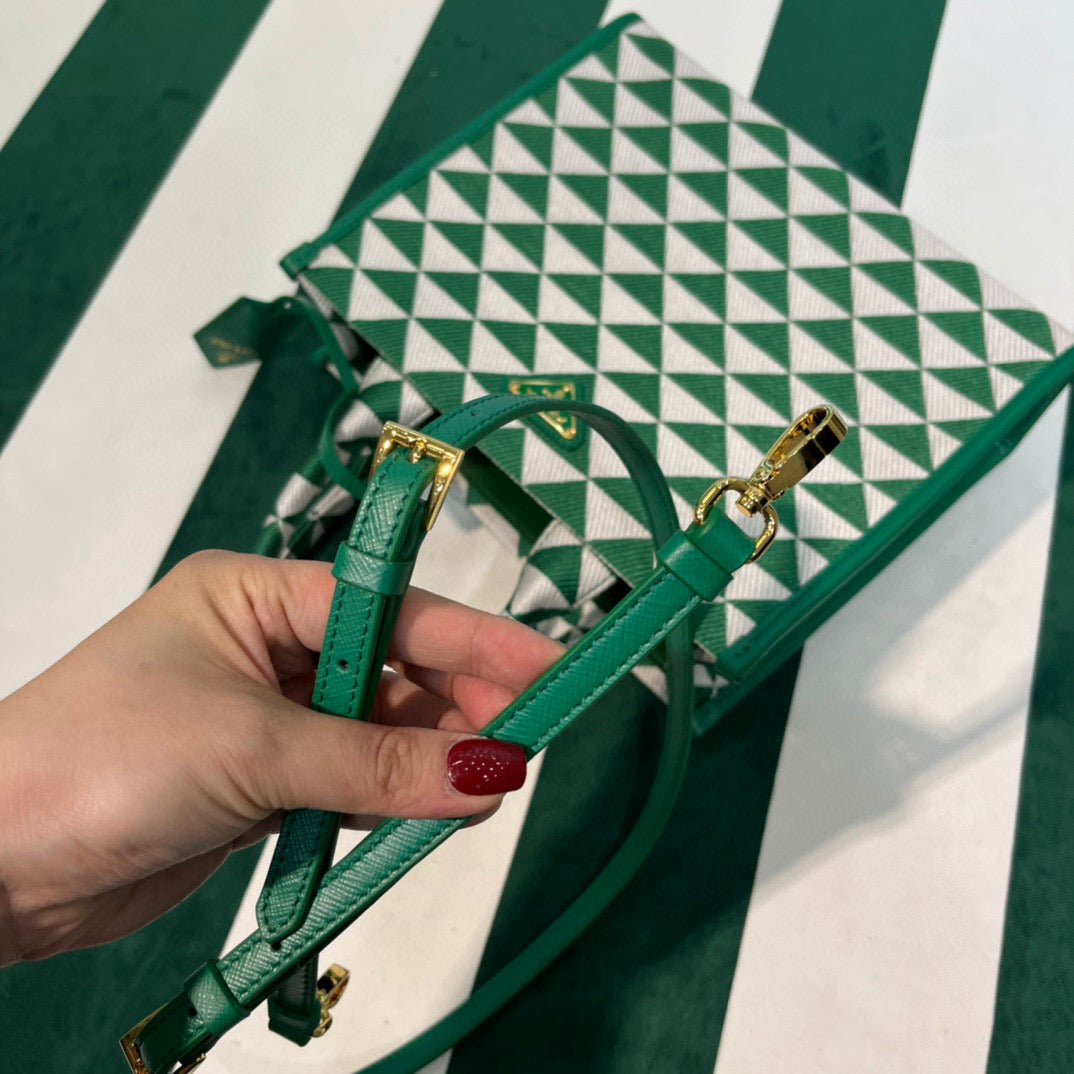 653251cc6c45f.jpg Replica Prada 1BA354 Small Prada Symbole jacquard fabric handbag Green White