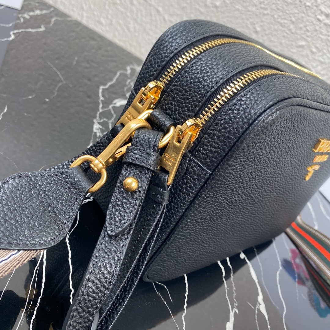 Replica Prada 1BH082 Leather bag with shoulder strap Black Gold