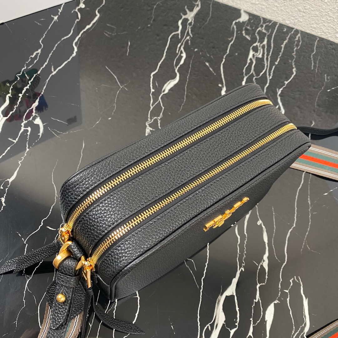 Replica Prada 1BH082 Leather bag with shoulder strap Black Gold