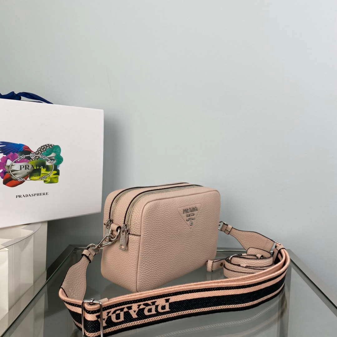 Replica Prada Leather bag with shoulder strap 1BH082 Pink