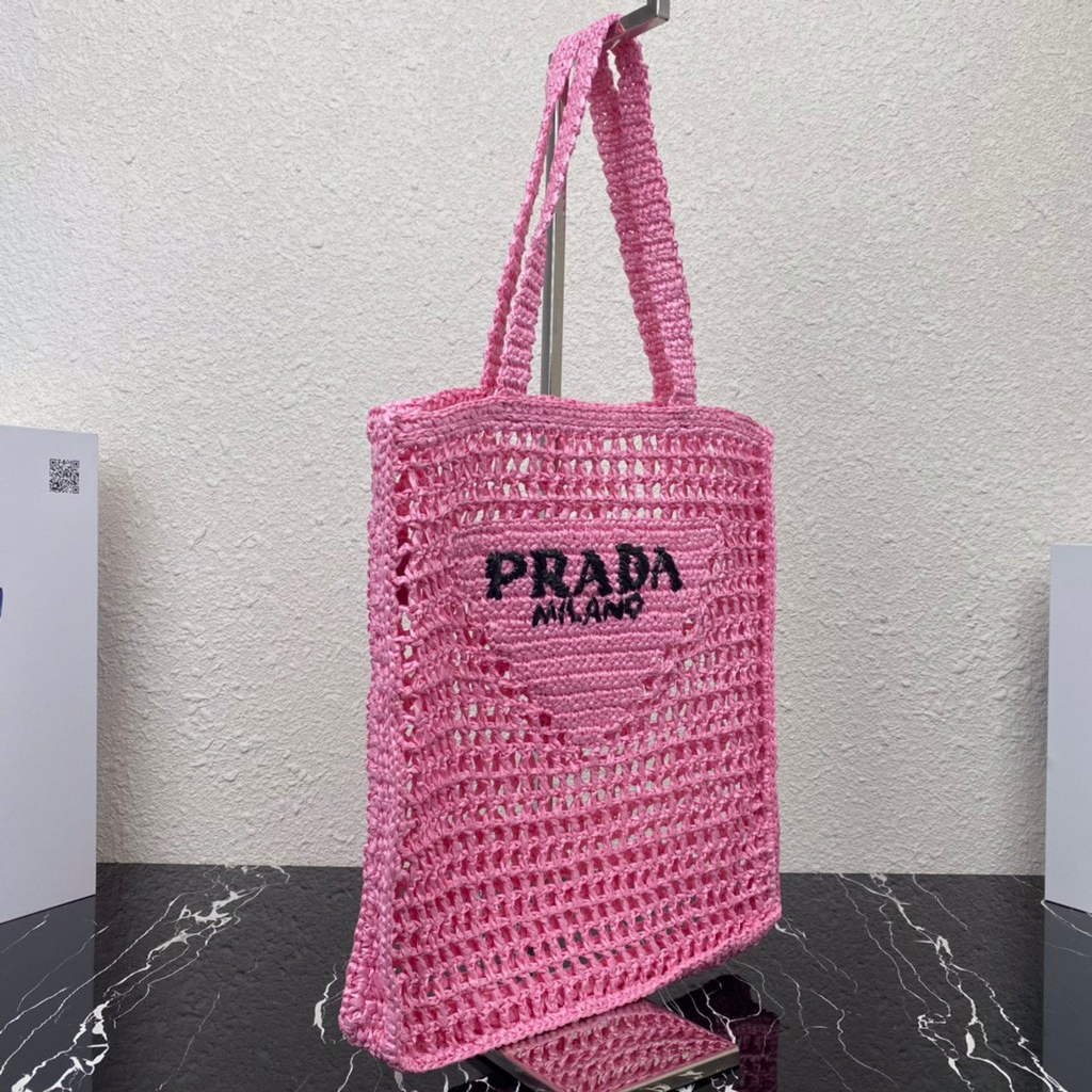 65325218d759e.jpg Replica Prada 1BG393 Raffia tote bag Rose red