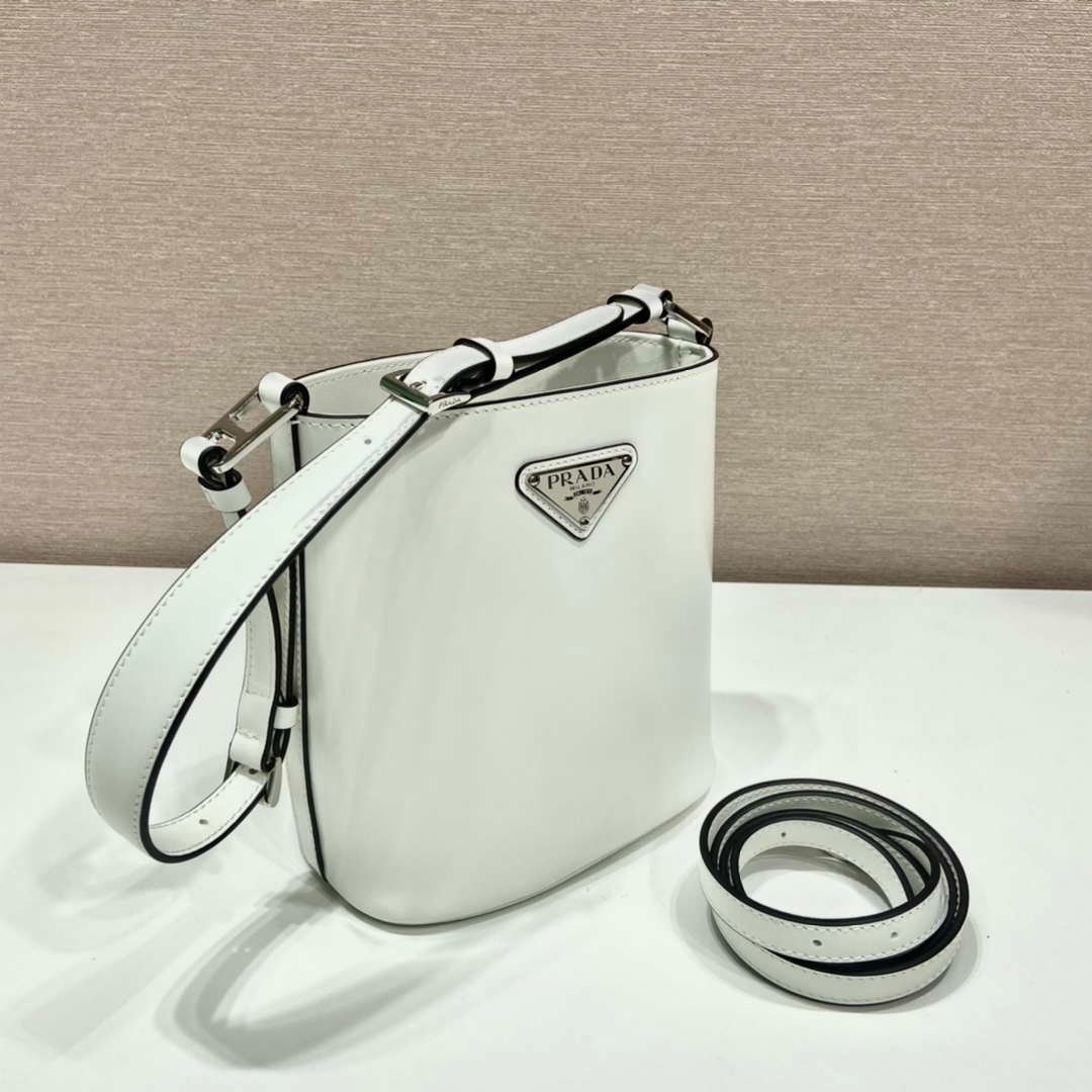 Replica Prada 1BE059 Mini brushed-leather bucket bag White
