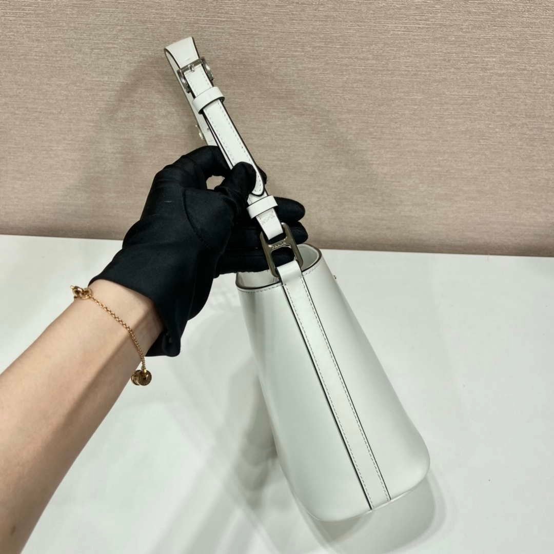 Replica Prada 1BE059 Mini brushed-leather bucket bag White