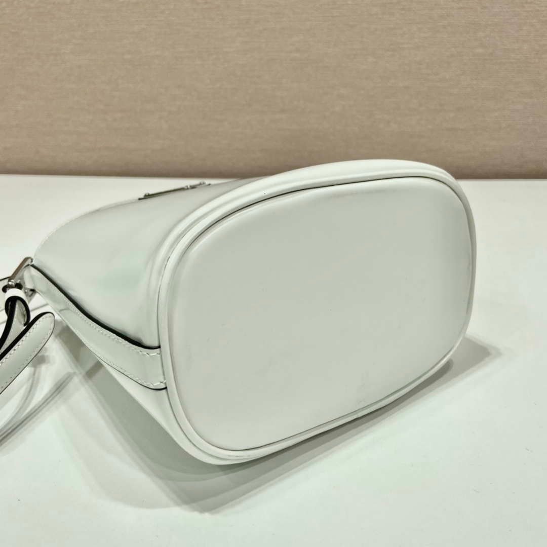 Replica Prada 1BE059 Mini brushed-leather bucket bag White