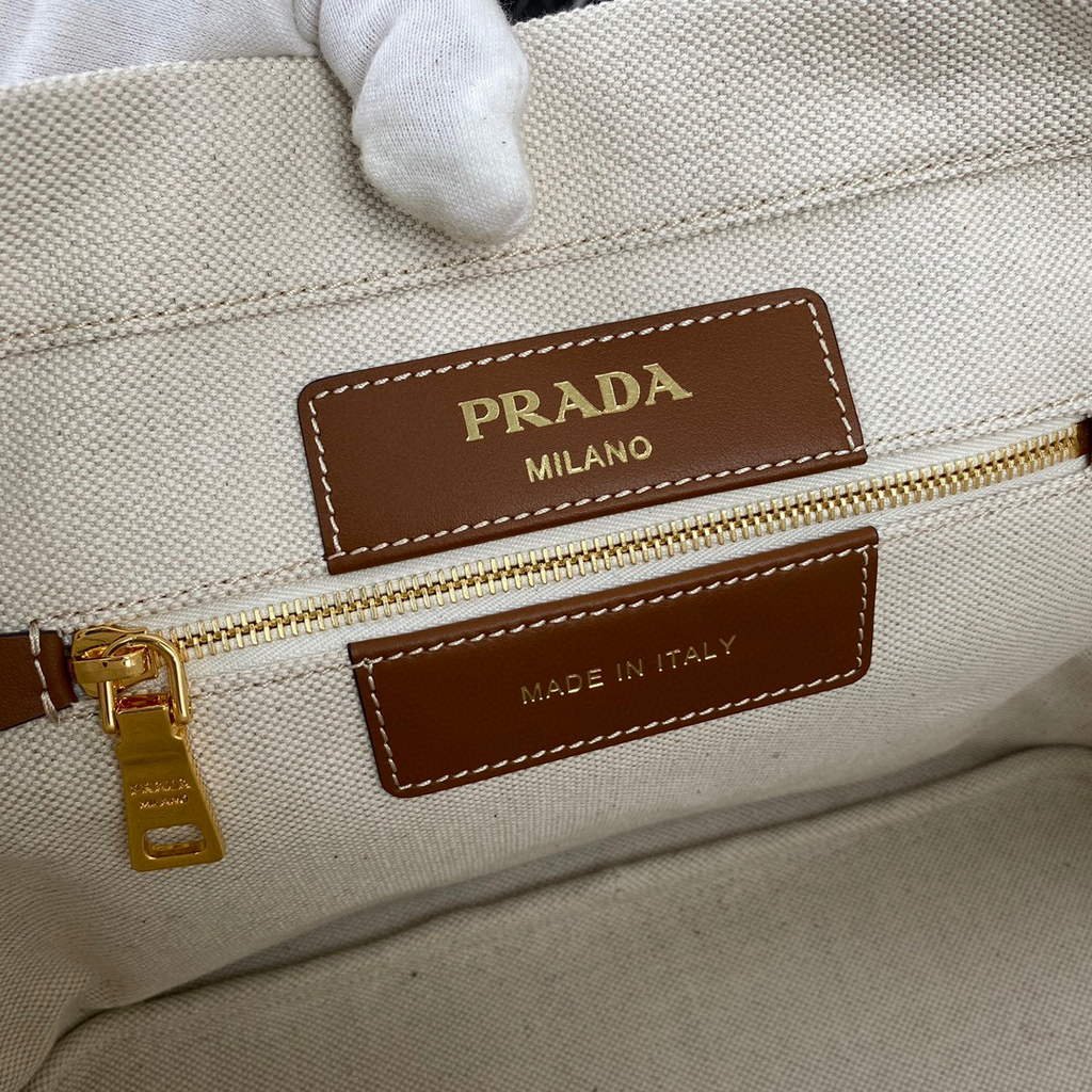 6532526f635d6.jpg Replica Prada 1BG356 Small linen blend and leather tote Beige