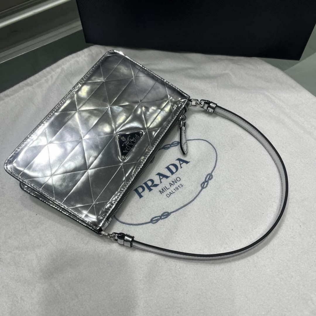 Replica Prada 1BC155 Saffiano leather mini Shoulder bag Silver