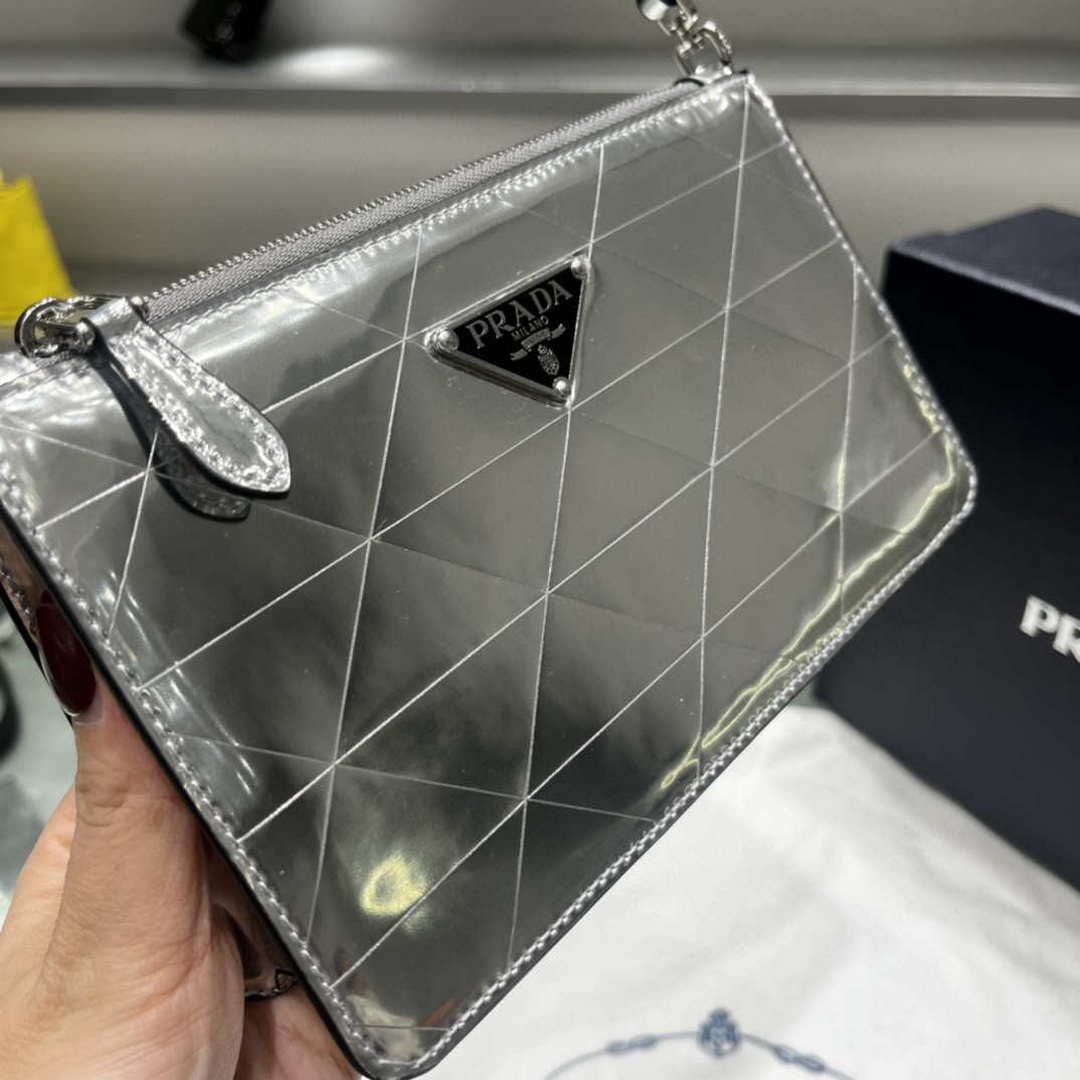 Replica Prada 1BC155 Saffiano leather mini Shoulder bag Silver