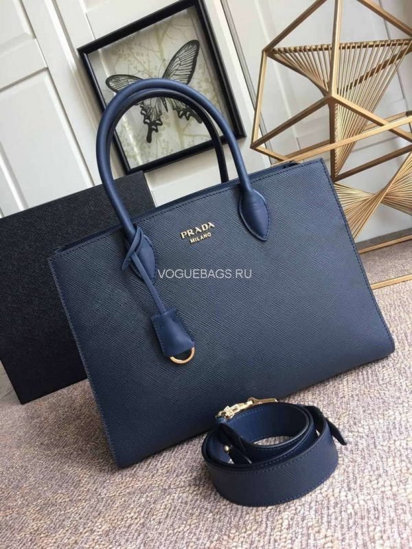 653253141f026.jpg Replica Prada 1BA153 Large Saffiano Leather Handbag In Navy Blue