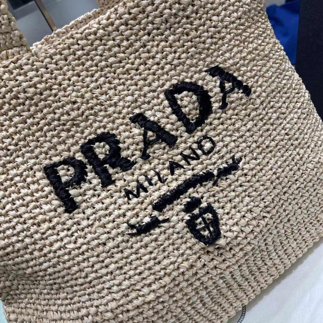 Replica Prada Small Raffia tote bag 1BG422 Apricot