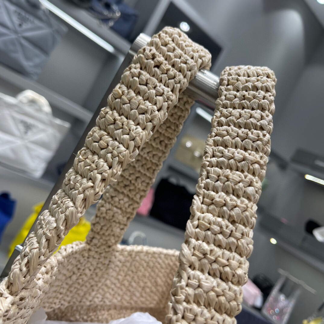 Replica Prada Small Raffia tote bag 1BG422 Apricot