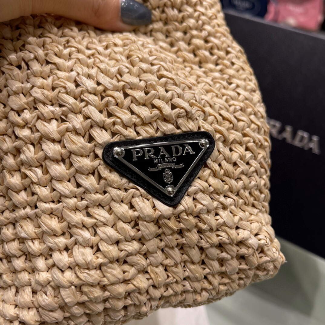 Replica Prada Small Raffia tote bag 1BG422 Apricot