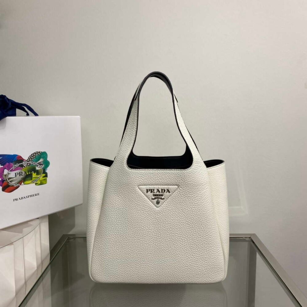 6532536485bdf.jpg Replica Prada 1BG335 Tote Leather Bucket Handbag White