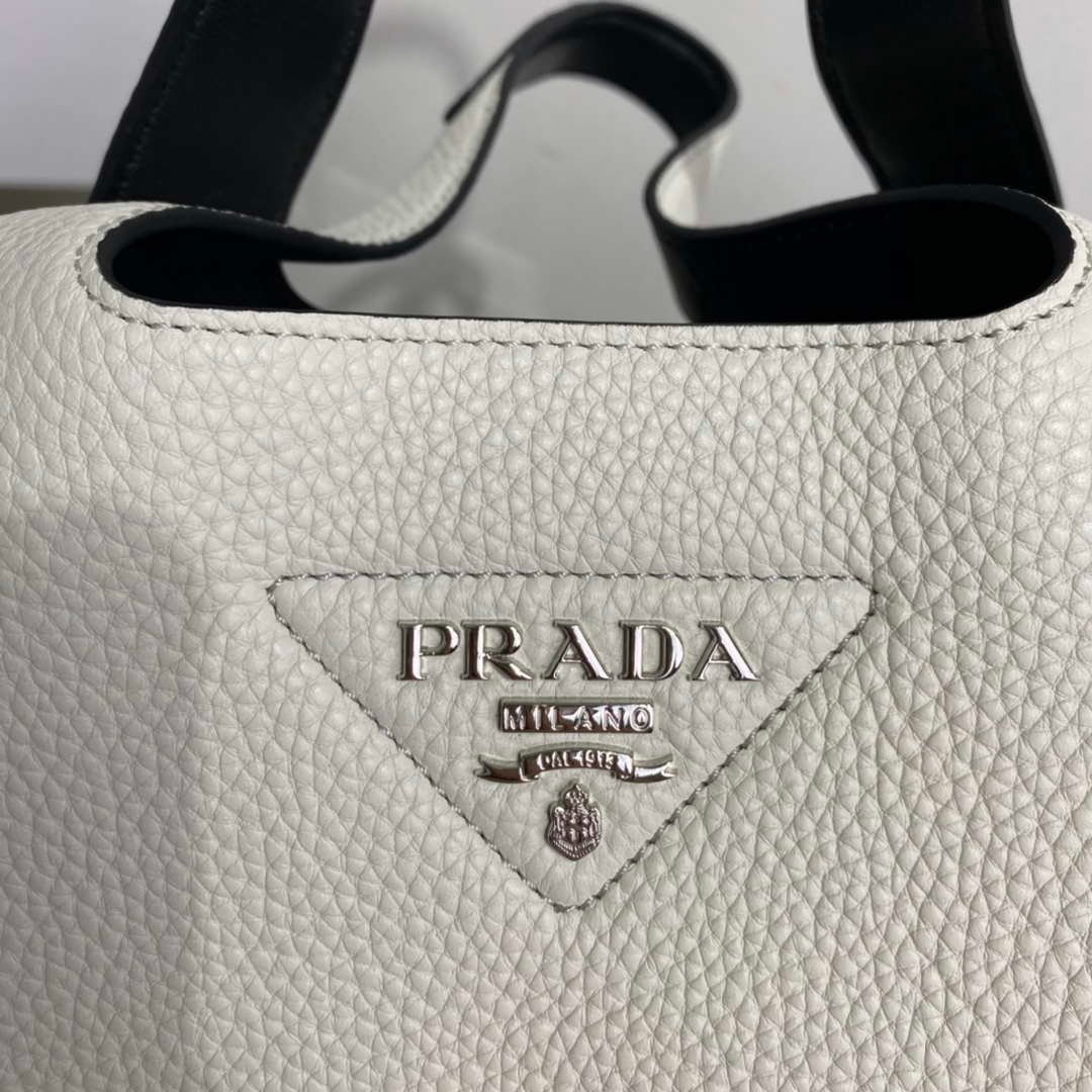 Replica Prada 1BG335 Tote Leather Bucket Handbag White