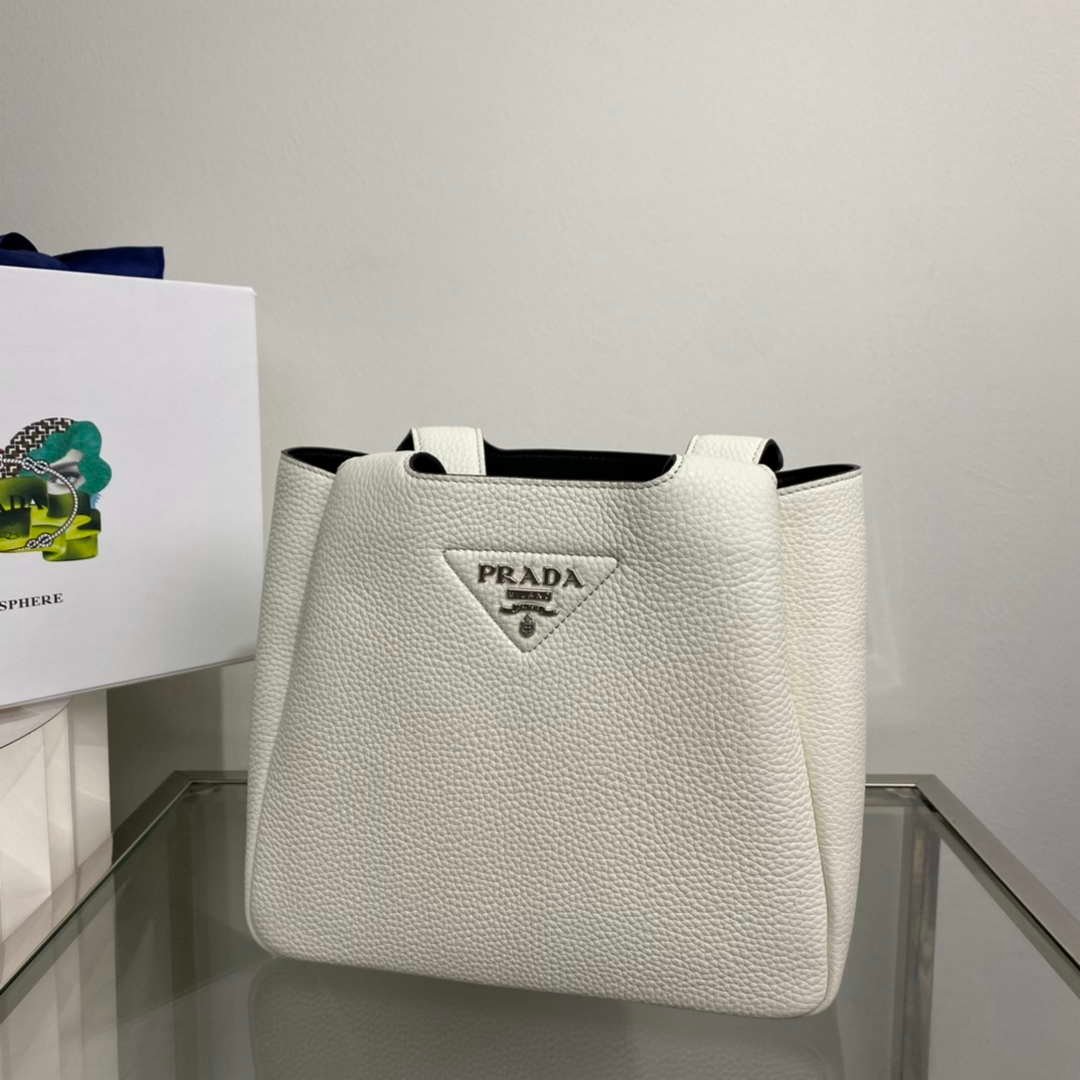 Replica Prada 1BG335 Tote Leather Bucket Handbag White