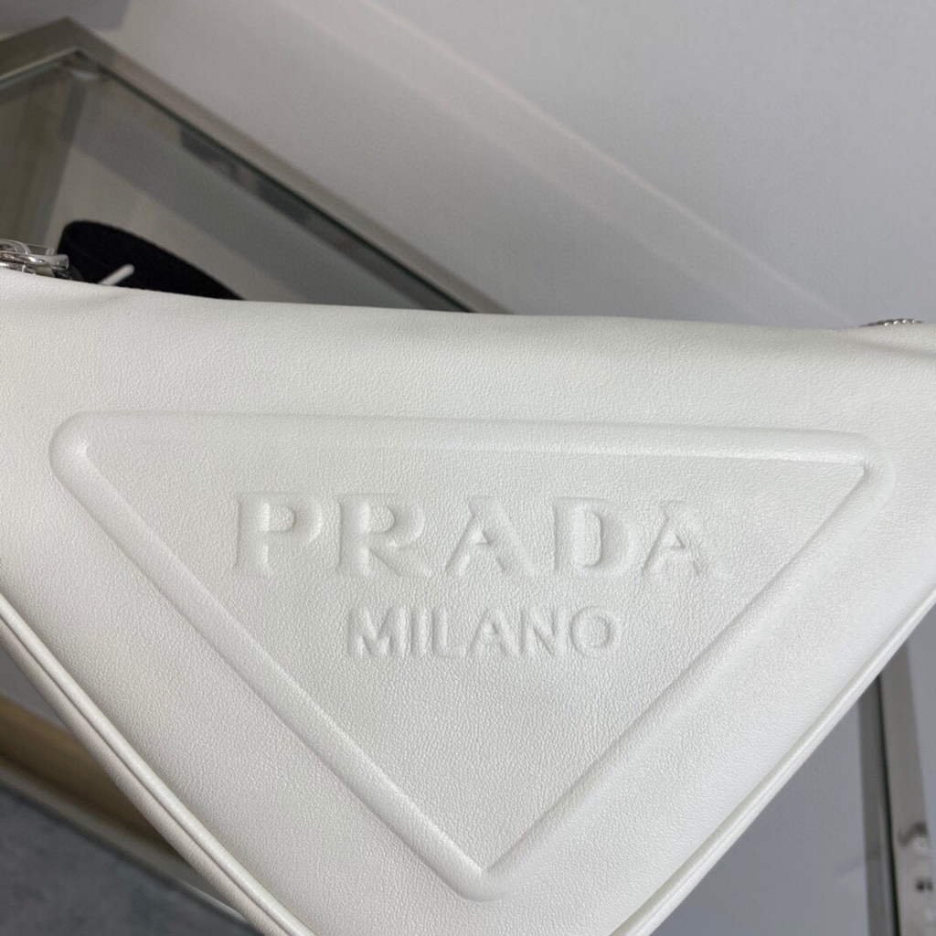 Replica Prada Leather Prada Triangle shoulder bag 1BH190 White