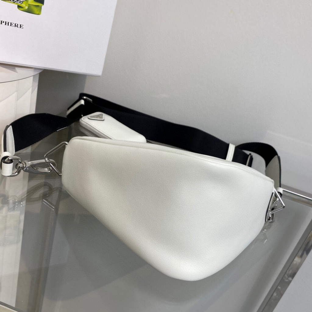Replica Prada Leather Prada Triangle shoulder bag 1BH190 White