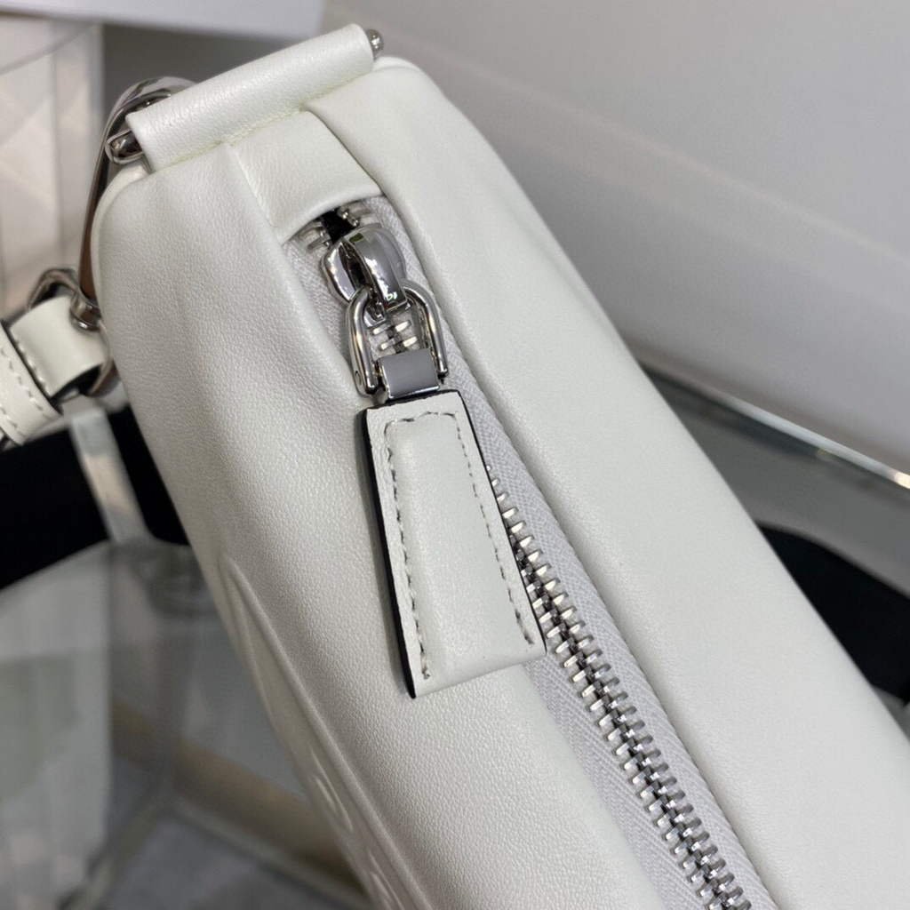 Replica Prada Leather Prada Triangle shoulder bag 1BH190 White