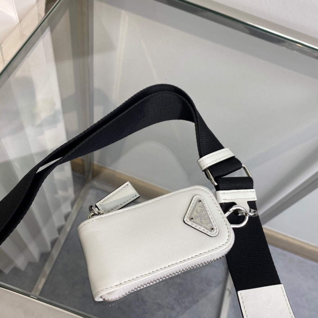 Replica Prada Leather Prada Triangle shoulder bag 1BH190 White