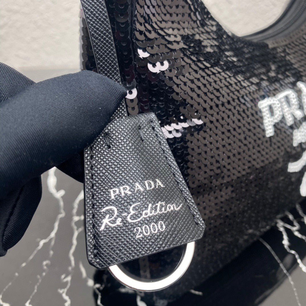 653253f5a54e4.jpg Replica Prada 1NE515 Re-Edition 2000 sequined Re-Nylon mini-bag Black