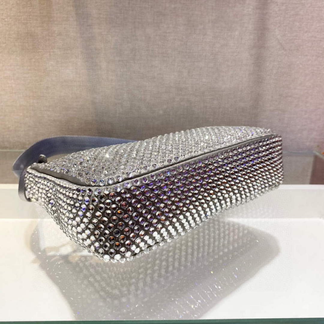 Replica Prada 1NE515 Satin mini-bag with artificial crystals gray